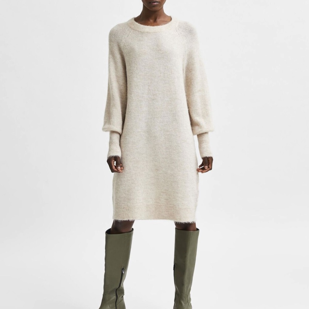 Selected Femme Long Sleeve Elegant Cream Sweater Dress